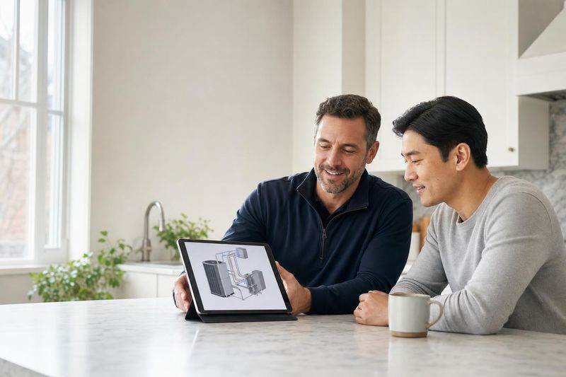 Reviewing a free HVAC quote at the kitchen table
